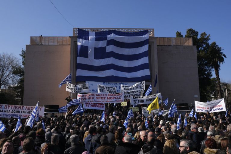 Greek residents and business owners protest overcrowded refugee camps