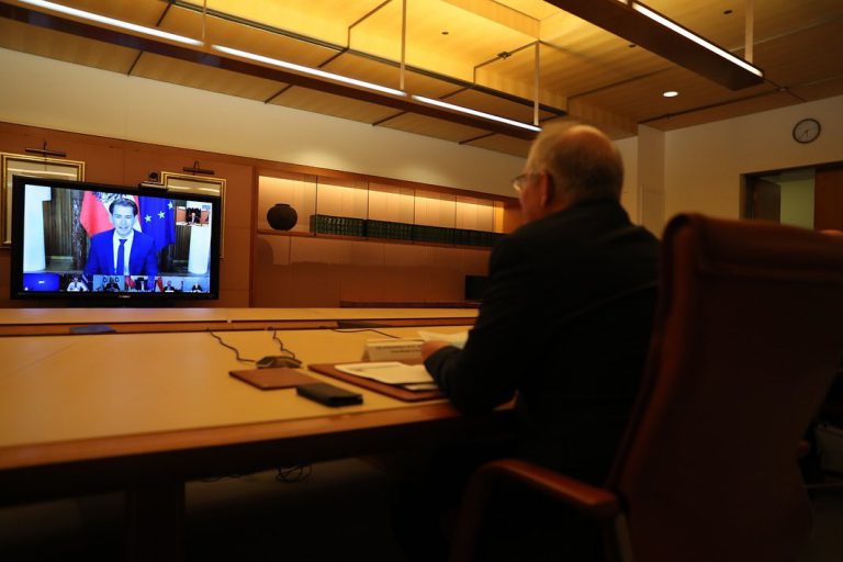 Scott Morrison joins Greek PM and other world leaders to discuss global COVID-19 response