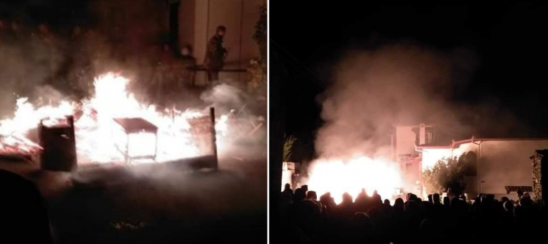 Locals in Northern Greece set hotel on fire to prevent resettlement of refugees