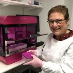 UNSW Professor Maria Kavallaris with the 3D bioprinter