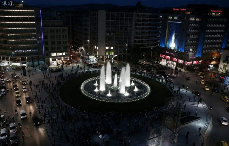 Omonia Square fountain lights up Athens in breathtaking display