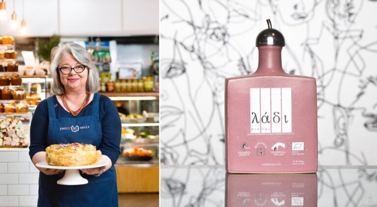 Kathy Tsaples inspires Breast Cancer Awareness olive oil bottle