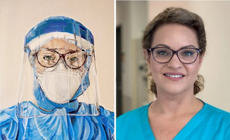 Portrait of Greek Australian nurse, Helen Zahos, selected for the Brisbane Portrait prize
