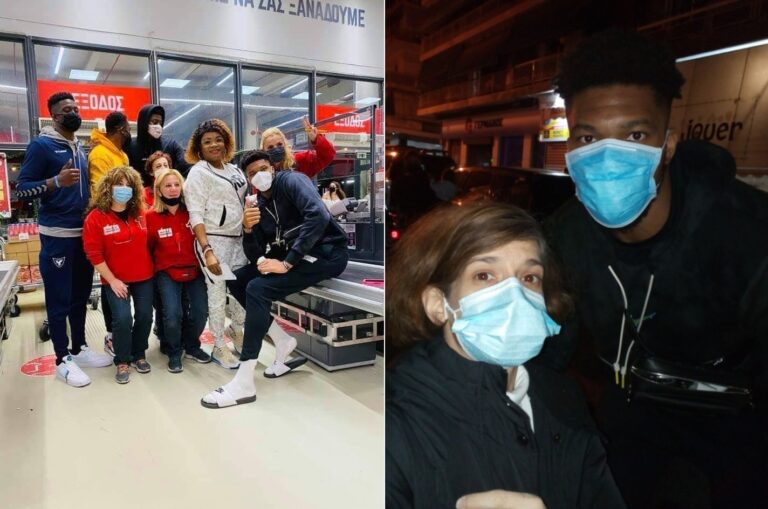 Giannis Antetokounmpo distributes food packages to the poor in Athens home town