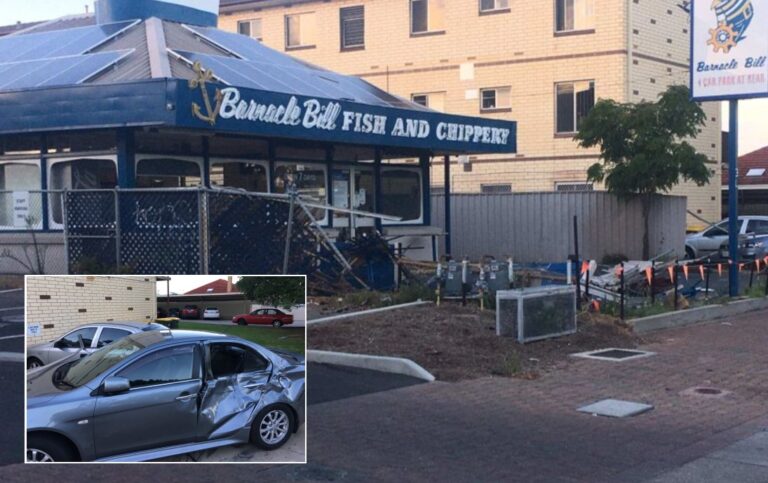‘Unbelievable’: Greek takeaway shop owners left shocked after car crashes through fence