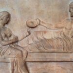 Greek art. Classical period. Grave stele. Relief. Funerary banquet scene. National Archaeological Museum. Athens. Greece.