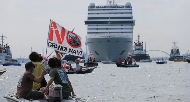First post-COVID cruise ship from Venice sets sail for Greece under protest