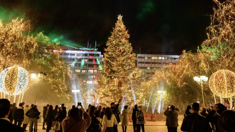 Christmas tree lights up in Syntagma Square
