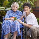 Coola Velis with her daughter Avra Velis at the Carinity Wishart Gardens aged care community in Brisbane