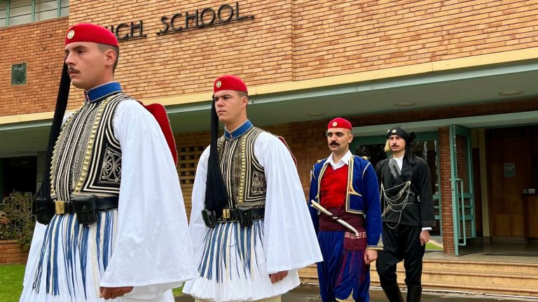 Evzones receive warm welcome from Adelaide High and St George College students