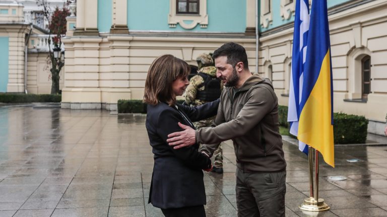 Greece’s President reiterates solidarity with Ukraine during visit to bombed-out cities