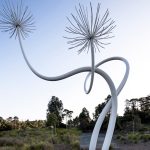 Representing agapanthus flowers grown and manipulated by Emily. Installed at Peninsula Link exit. and relocated to McClelland Sculpture Park, Melbourne Victoria
