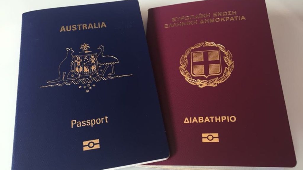 Greek and Australia passports.