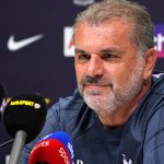 Ange Postecoglou at Spurs press conference in Enfield, north London, on Monday.