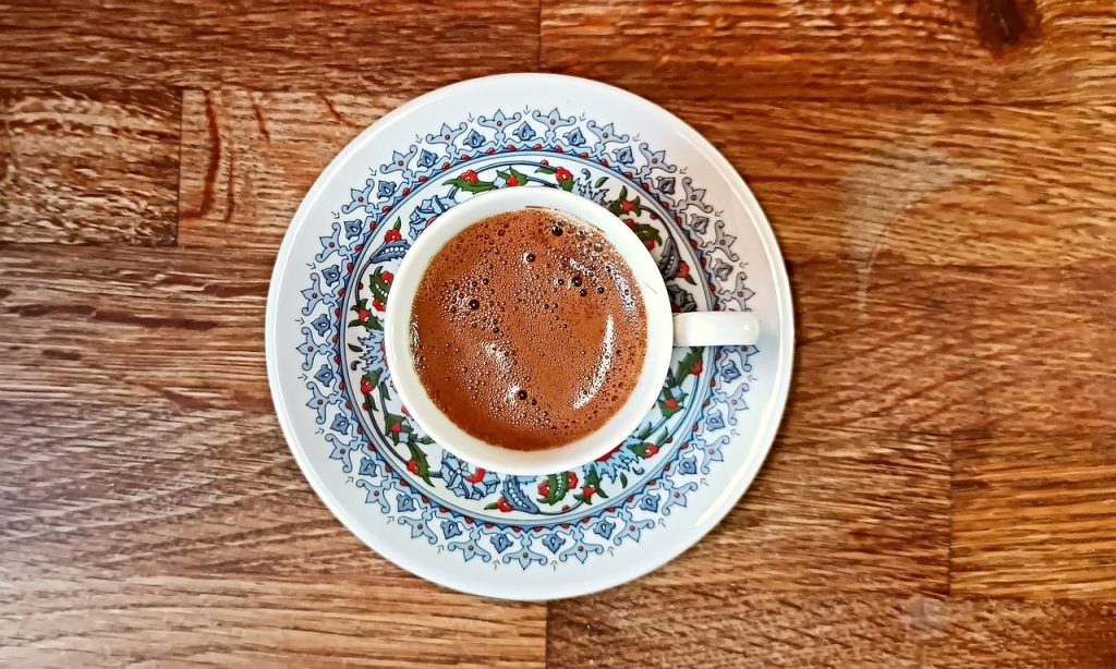 Traditional dark, roasted Greek coffee. 