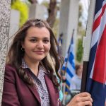 Sophia Panagiotopoulos from Oakleigh Grammar, holds the Australian flag, but honours her Greek roots and remembers her grandfather Fotis, a war hero.