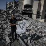 A view from debris of Orthodox Cultural Center at Tel Al Hawa neighborhood after it was hit by an Israeli airstrike in Gaza City, Gaza on October 31, 2023. [Ali Jadallah – Anadolu Agency]