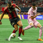 Atlanta United’s Giorgos Giakoumakis (L) was voted Major League Soccer’s Newcomer of the Year for 2023 over runner-up Lionel Messi of Inter Miami Photo Yahoo Sport Kevin C. Cox.