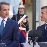 Greece’s Prime Minister Kyriakos Mitsotakis L and France’s President Emmanuel Macron at the International Humanitarian Conference for the civilians in Gaza