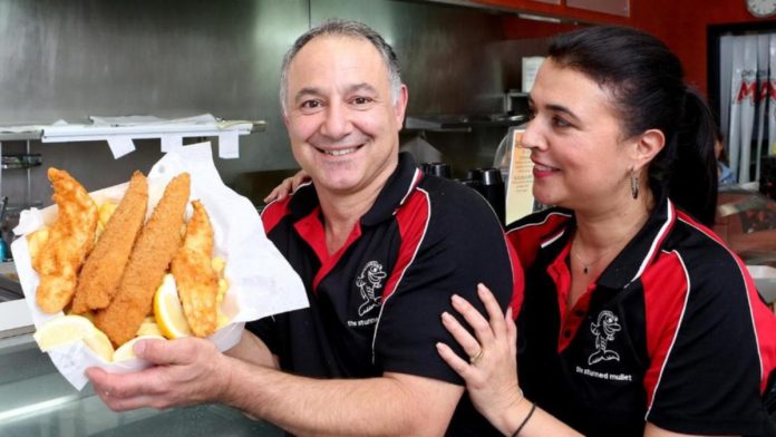 Stunned Mullet owners Dino and Amanda Papadopoulos. Photo The Western Australian. 2