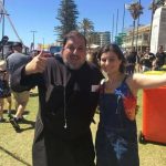 Victoria Paneras with her parish priest, Fr Konstantinos Skoumbouridis of the parish of St George Thebarton.