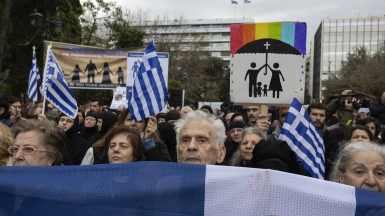 Protestors in Athens rally against same-sex marriage bill