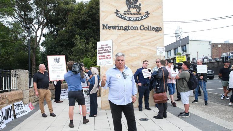 Former Newington College student Tony Retsos protests against move to go co-ed