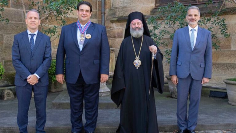 Greece’s Alternate Interior Minister awarded by Archbishop Makarios of Australia