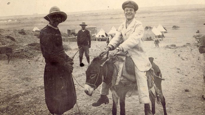 “Pollard’s donkey ride” Kephalos, 1915-16 (Book Image 35). Courtesy William Pollard/Cross & Cockade Archive.