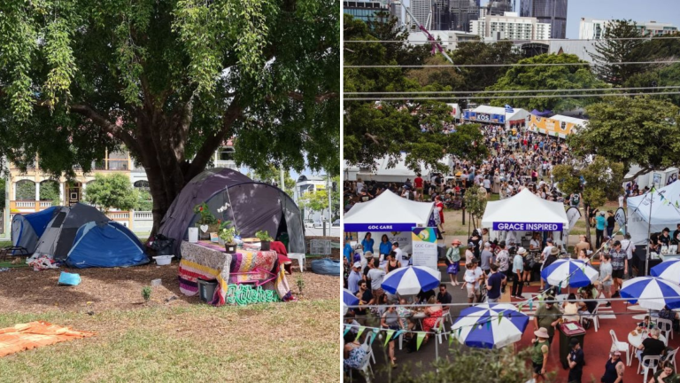 Homeless tent city threatened by Paniyiri Greek Festival in Brisbane
