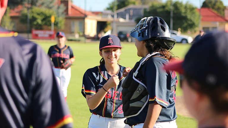 Angela Mourtzios and Faith Neretlis aim high in the male-dominated sport of baseball