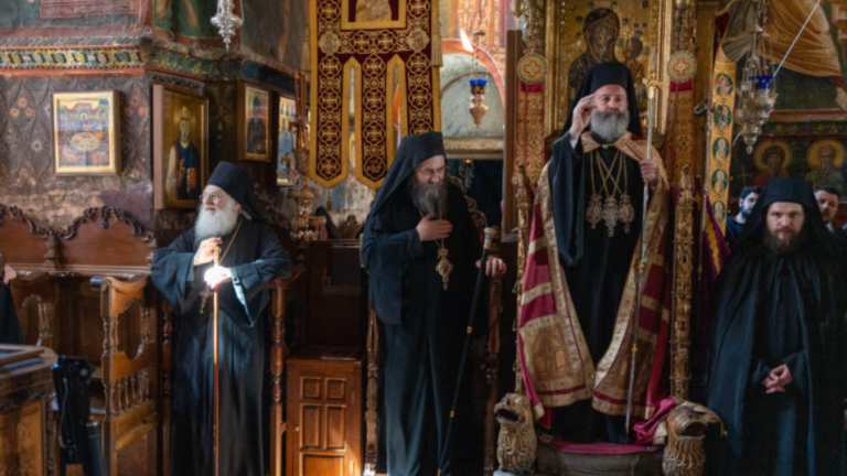 Archbishop Makarios of Australia presides over liturgy at Mount Athos
