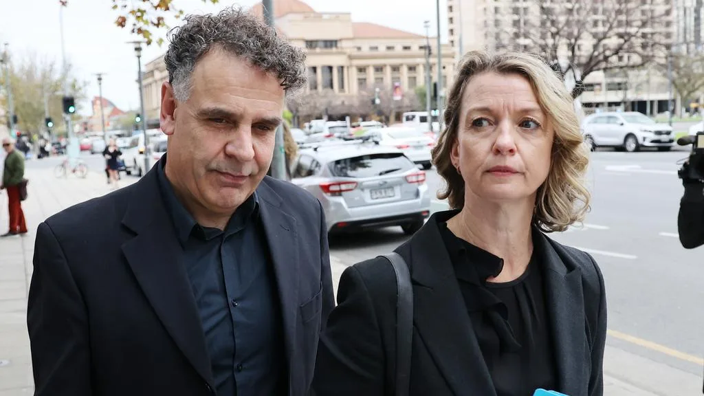 John Tsalapatis leaving Adelaide Magistrates Court with his lawyer. Photo NCA NewsWire David Mariuz. Photo Adelaide Now.