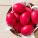 Ceramic bowl with red Easter eggs