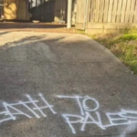 Anti-Palestine graffiti outside the home of Rita Manessis in Melbourne’s north-east. Photo ISLAMOPHOBIA REGISTER.