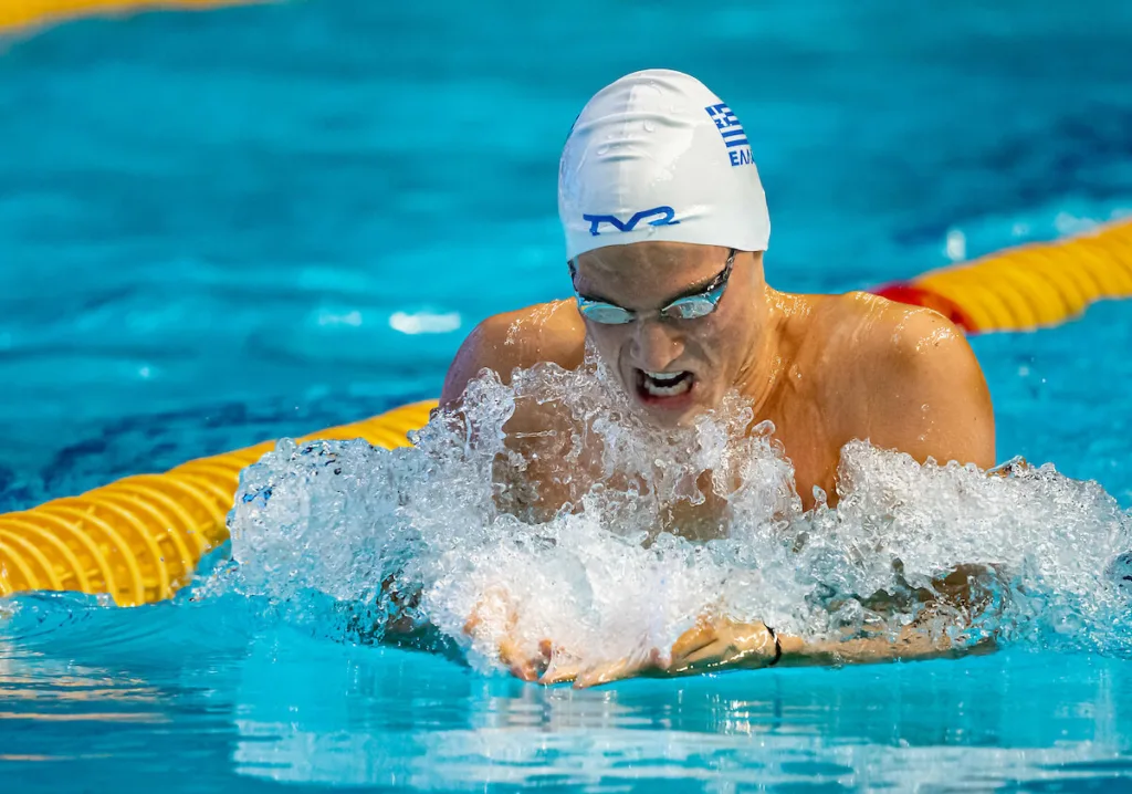 Apostolos Papastamos Smashes World Junior Record in 400 IM With 4:11 in Budapest in 2019. Photo Swimmingworldmagazine.