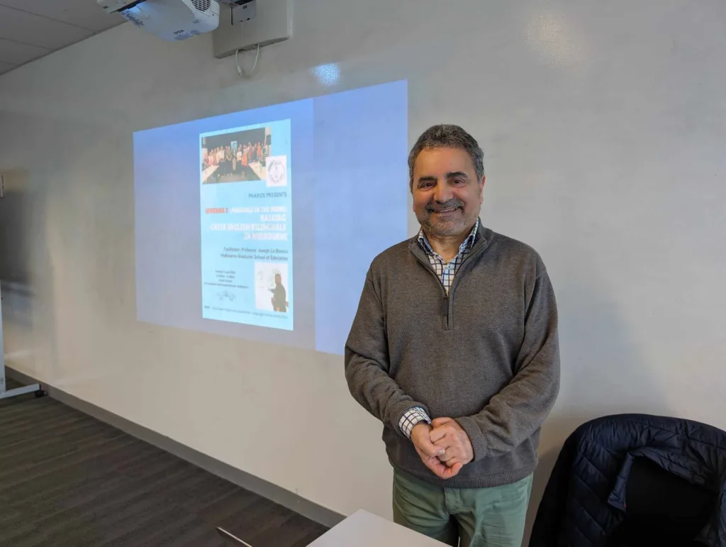 Professor Joseph Lo Bianco believes there are systemic problems to Modern Greek language learning, but knows that the situation can be reversed