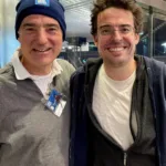 Paul Nicolaou (left) with Joe Hildebrand at the Vinnies CEO Sleepout. Photo supplied.