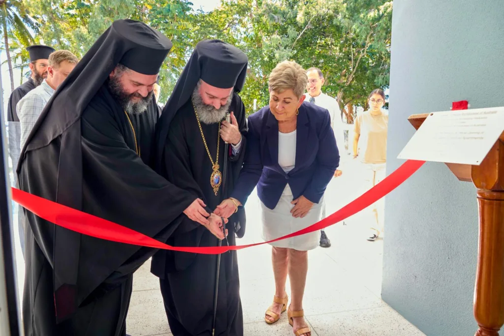 Archbishop Makarios of Australia (centre) officially opened Estia on Arlington in Cairns on Saturday. Photo: Greek Orthodox Archdiocese of Australia.