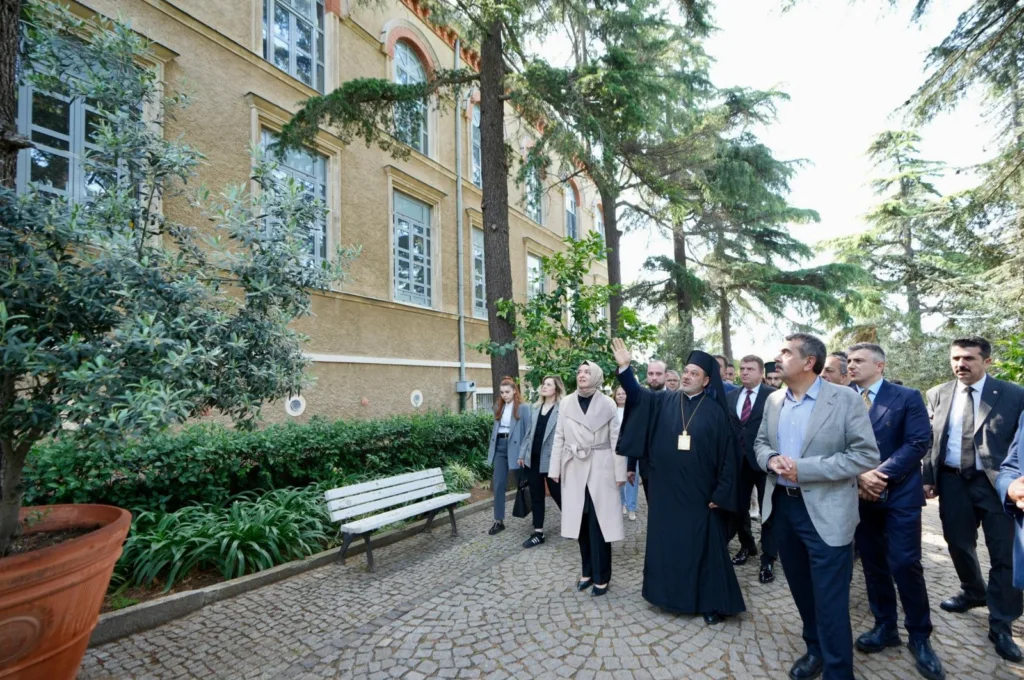 Minister of National Education (front) is accompanied on a tour of the building of a high school where the Halki seminary is also located, Istanbul, Turkey, May 28, 2024. Photo: AA Photo.