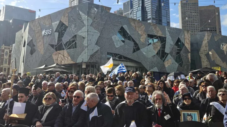 Thousands gather at Melbourne’s Fed Square to mark 50 years since Cyprus invasion
