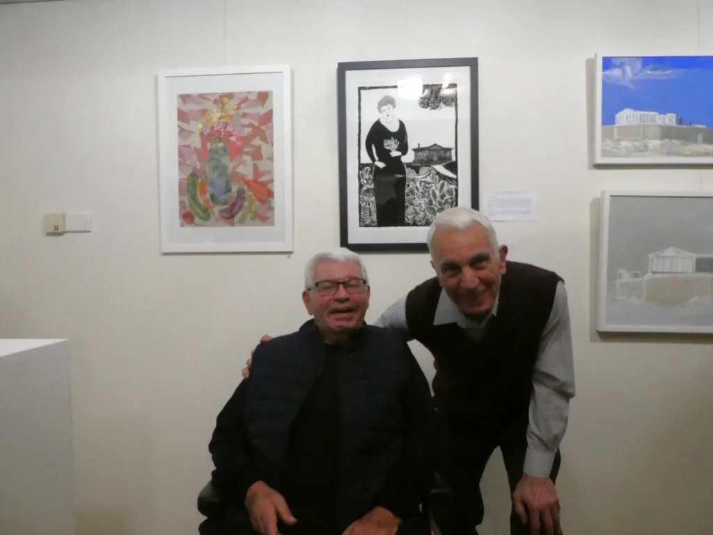 Agi Argyropoulos in front of his work, with Frixos