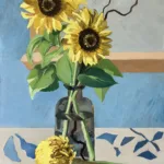 Sunflowers with Chrysanthemum & patterned cloth__Oil on Board_60.2cm(h) x 45cm(w)_(Feb2024)_ IMG#0897