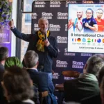 Craig Foster AM, Stan commentator and member of the Australian Multicultural Council speaking to Consulate and community and media representatives.