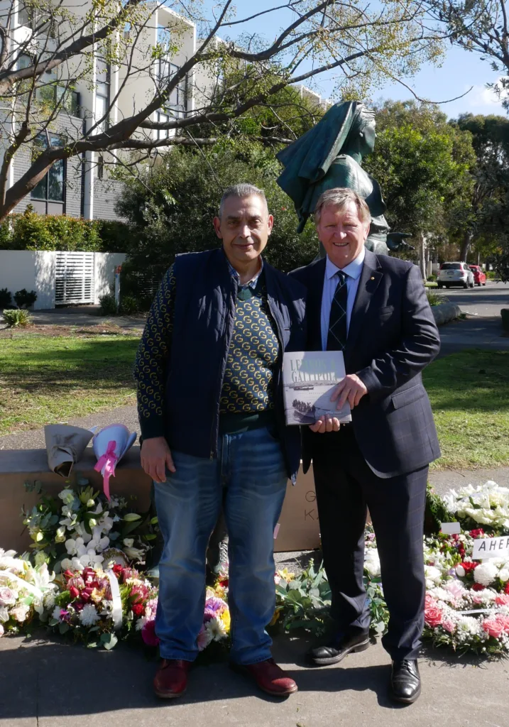 Historian and Secretary of the Lemnos Gallipoli Commemorative Committee Jim Claven OAM with proud Lemnian George Skiadis. Photo Jim Claven 2024.