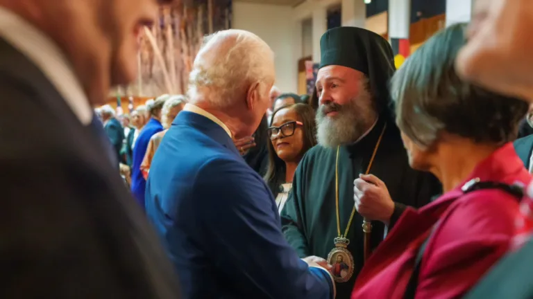 Archbishop Makarios of Australia meets King Charles III at reception in Canberra