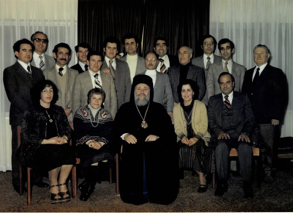 Archbishop Chrysostomos arrived in 1978 in Australia on a mission to establish strong bonds between Cyprus and its Diaspora. Here is surrounded by members of the Board of the CCMV and faithful ladies.