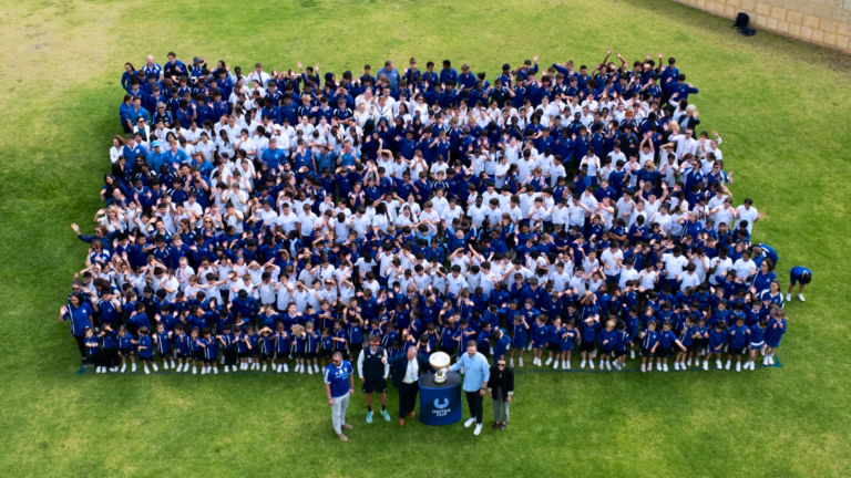 St. Andrew’s Grammar students form ‘human Greek flag’ for United Cup 