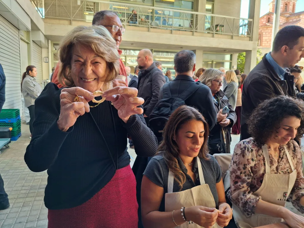 Dr. Antonia Trichopoulou at pasta making workshop