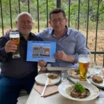 Enjoying a beer in Greece with Nick Dallas, the education convenor of the Greek Community of Melbourne